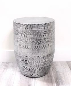 Drum Side Table With Embossed Tribal Pattern🛋️ Please Read Description