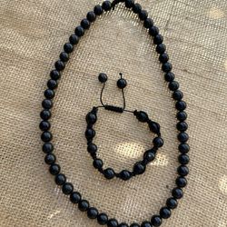 Obsidian Stone Jewelry Necklace Bracelet Set