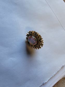 Vtg 0val Opaline Center Stone With Clear Rhinestones Pin Back