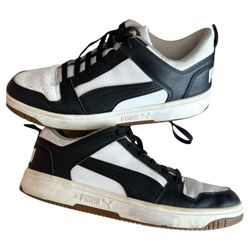 PUMA Black and White Low Top Sneakers with Gum Sole
