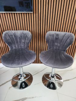 pair gray velvet bar stool