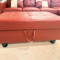 Red leather storage ottoman