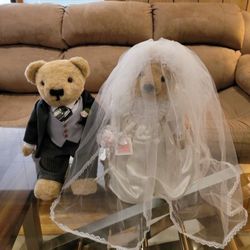 NWT Vintage '88 Winston & Edwina 18" Teddy Bear Bride & Groom Franklin Heirloom Dolls