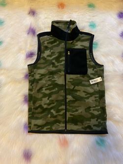 New Boys' Camouflage-print Fleece Vest (Size XL) with Pockets and Zipper