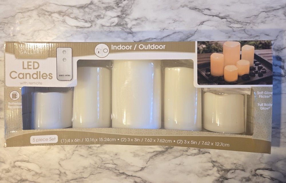 New: 5 Piece Pillar LED Candle Set With Remote