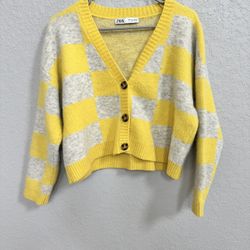 Zara checkered knit cardigan Small
