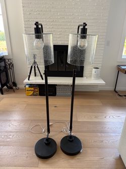 2 industrial floor lamps about 57in tall GUC