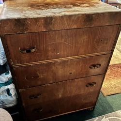 $75-Older wood dresser- not much to look at, but it is perfectly stable and nothing broken. Picked it up as a project to sand and repaint, and never g