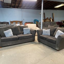 Free delivery- Comfy Gray Sofa Loveseat Couches