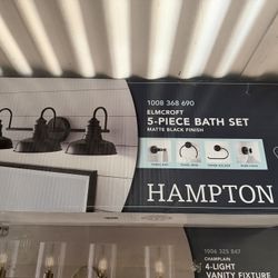 Elmcroft 29 in. 3-Light Matte Black Farmhouse Vanity Light with Matching 4-Piece Bathroom Hardware A