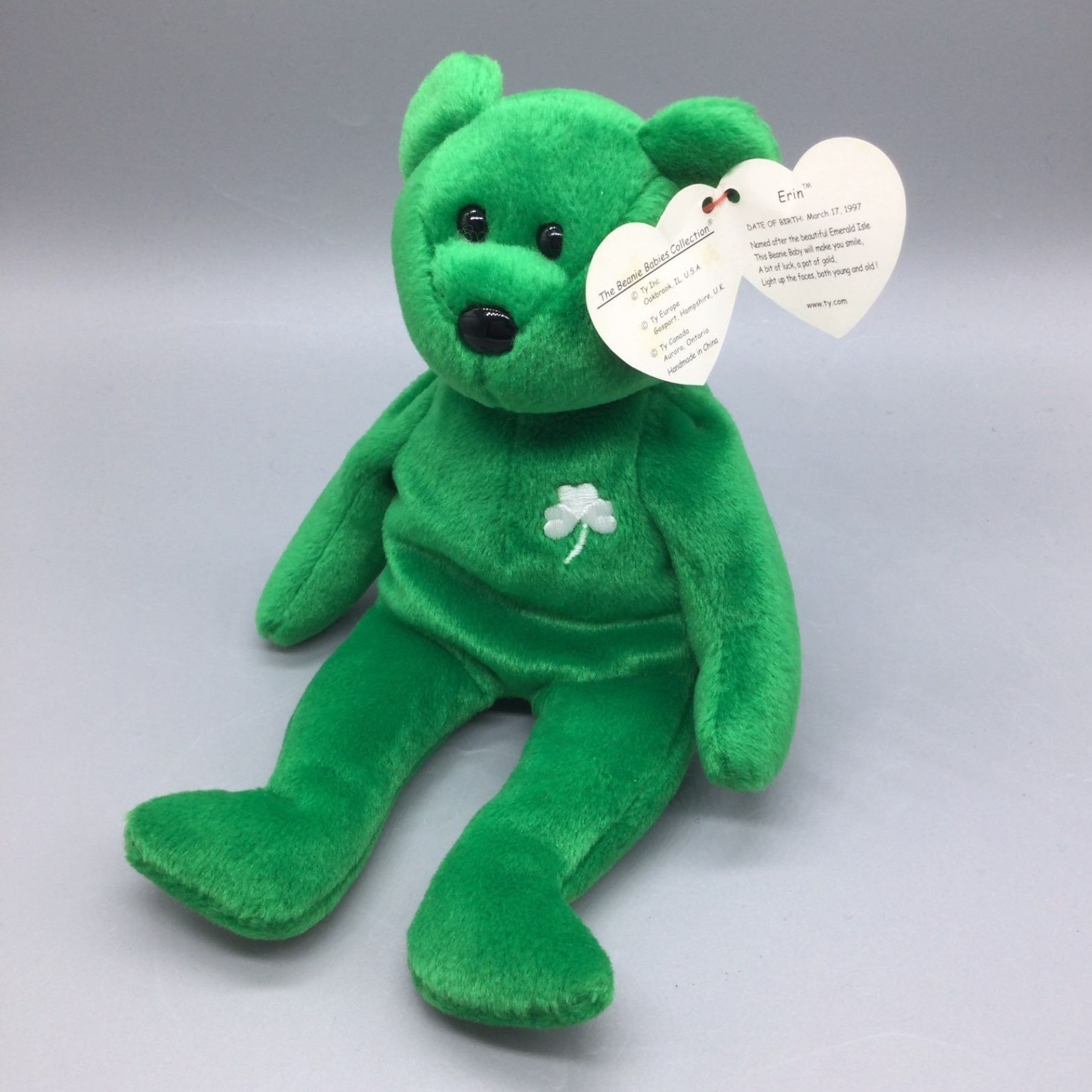 RARE IRISH ERIN TY Beanie Baby 1997 Original With Errors, no pallet, no box, with DOB and errors in the description