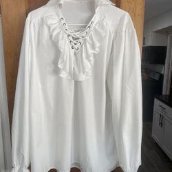 Mens Renaissance Medieval Pirate Shirt Laceup Neckline & Ruffled Cuffs 