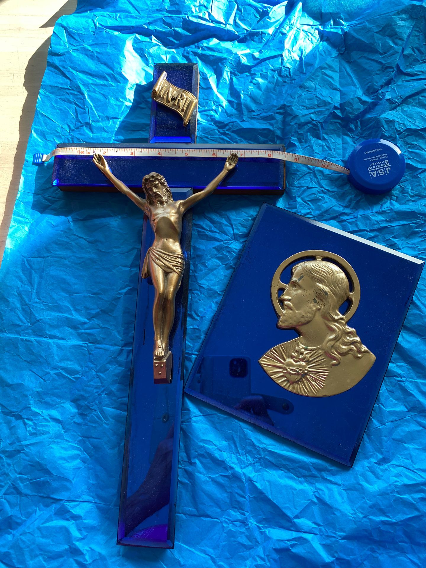 Crucifix Vintage cobalt blue