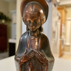 Vintage Bronze Metal Catholic St. Mary Madonna Statue  Figurine  8" Made In Germany