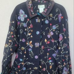 Quacker Factory 1X Beaded Floral and Butterfly Jacket