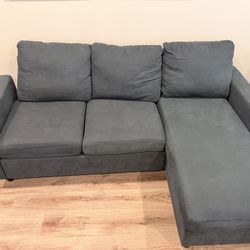 Dark Grey Sofa with Movable Ottoman, L-Shaped