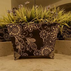 Large Metal Planter Box With Faux Grass And Flowers Home Decor 
