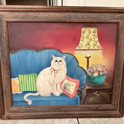 Oil Painting Of White Cat