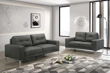 Full Leather Sofa & Loveseat - Gray Color