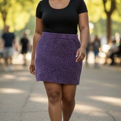 Newport News Purple A-line Skirt Women’s Sz XL  Polyester Nubby Knit Fabric Elastic Pull On Waist 