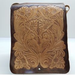 Leather Hand Tooled Unisex Shoulder Bag Purse
