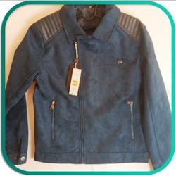 NWT Genuine BV CLOTHING Genuine Men's Medium Blue Zipper Leather Suede Jacket
