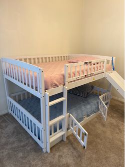 Kids White Bunk Bed w/ Slide & Ladder – La Jolla