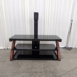 Black Glass and Wood Z-Frame TV Stand with Mount
