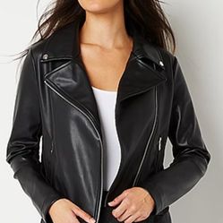 Juicy Couture Lightweight Faux Leather Motorcycle Jacket in Black/Liquorice Large Size 