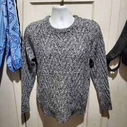 Reserved Men's Black & White Marled Cable Crewneck Sweater Size S
