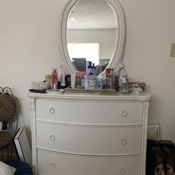 Antique Dresser And Mirror- Off White