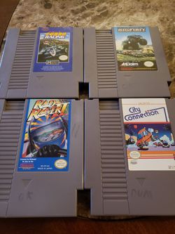 Nintendo, new game lot, city connection, rad racer 2, Bigfoot,al unsers turbo racing lot of 4
