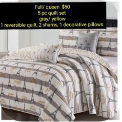 Full/ Queen 5 Piece Quilt- Reversible 