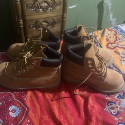 2 Pairs Of Boys Wheat Timberland Boots Size 9.5  And A Size 10 Toddler 