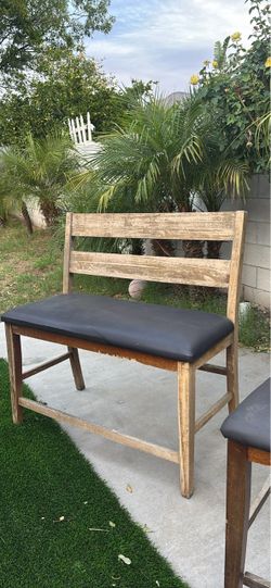 Wooden Bench with Black Upholstered Seat
