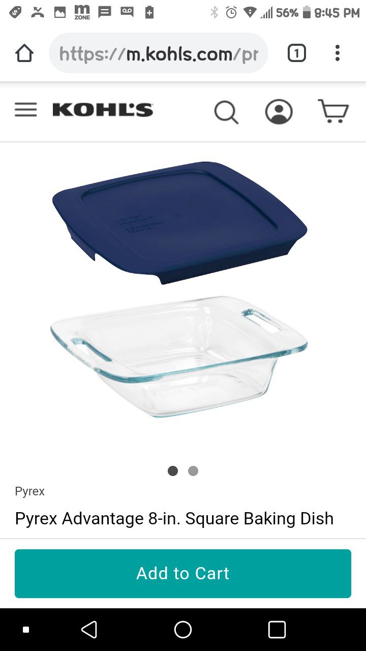 Pyrex 8x8. Baking dish with lid