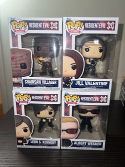 FOUR NEW Resident Evil Funko Pops Leon Kennedy Jill Valentine Chainsaw Villager Albert Wesker Games