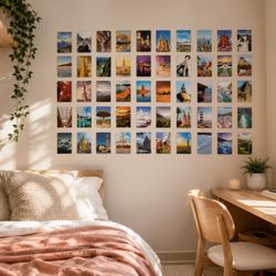 Travel Wall Collage Kit 50 Prints Aesthetic Room Decor 4x6 World Landmarks New