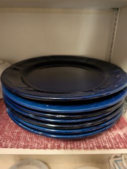 8 Large Dinner Plates Dark Blue