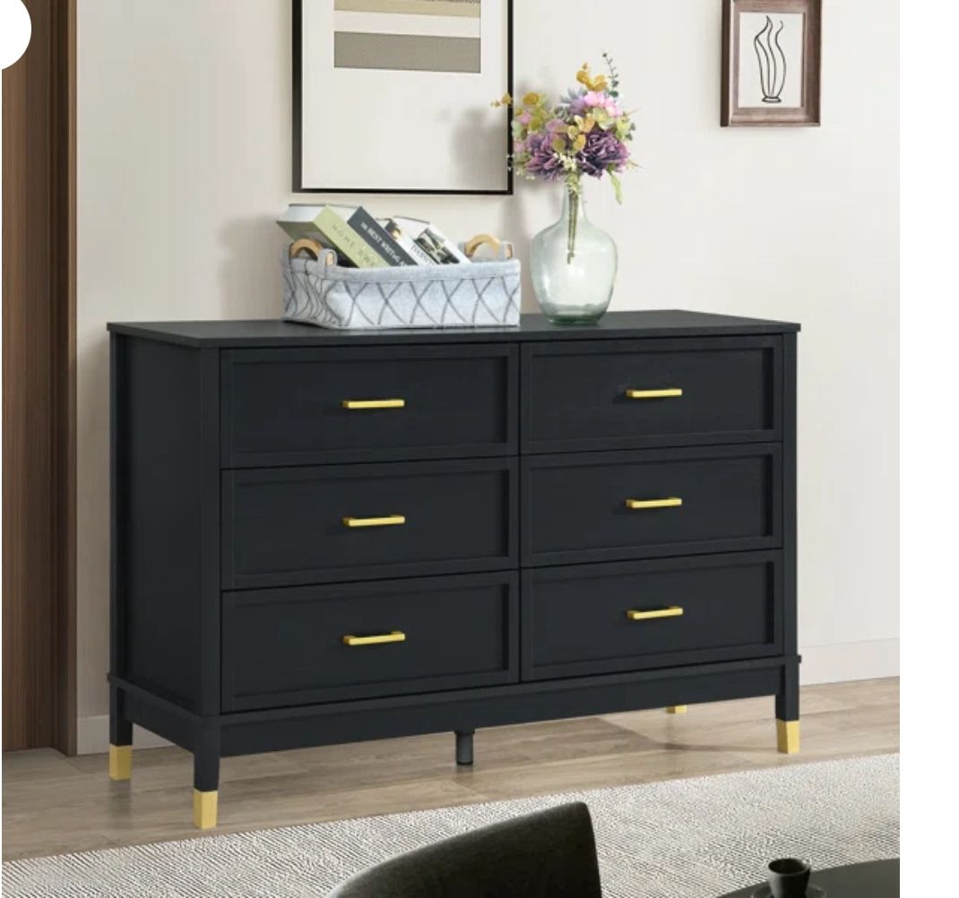 Walter 6 Drawer Dresser for Bedroom, 47.3? W Modern Wide Chest of Drawers, Wood Storage Organizer for Clothes, Entryway, Hallway, Nursery or Living Ro