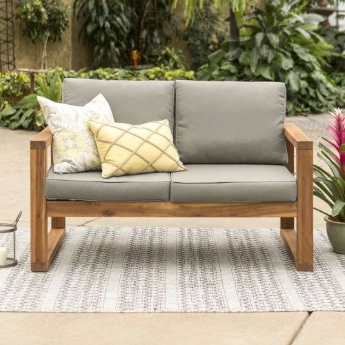 Patio Loveseat Acacia Wood Frame & Cushions - New