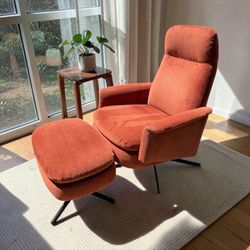 ✨FREE DELIVERY West Elm Mid-Century Swivel Lounge Chair + Ottoman - Terracotta