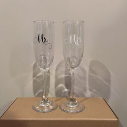 Hortense B. Hewitt Co. Wedding and Anniversary Elegant Mr. and Mrs. Champagne Toasting Flutes, Set of 2
