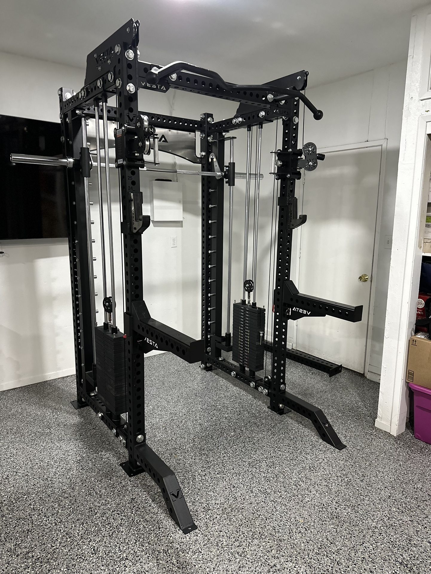 PRO SERIES Ultimate 3-1 Half Rack Functional Trainer w/Smith Machine Bar | 400lb Stack | Gym Equipment | Fitness | Commercial | Squat Rack