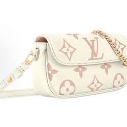 LOUIS VUITTON IVY Logo Logo Cowhide Baguette Bag Single Shoulder Crossbody Wallet Latte White Pink (658)57