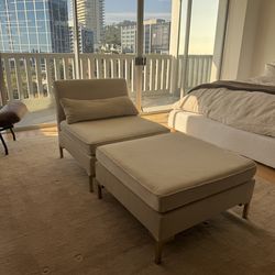 Beige Velvet Daybed (Chair + Ottoman)