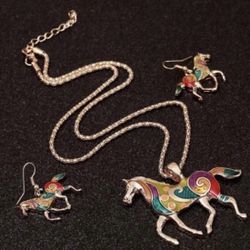 Running Horse Gold Plated Jewelry Set