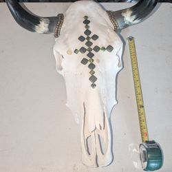 Cow Skull With Horns And Decorative Stones