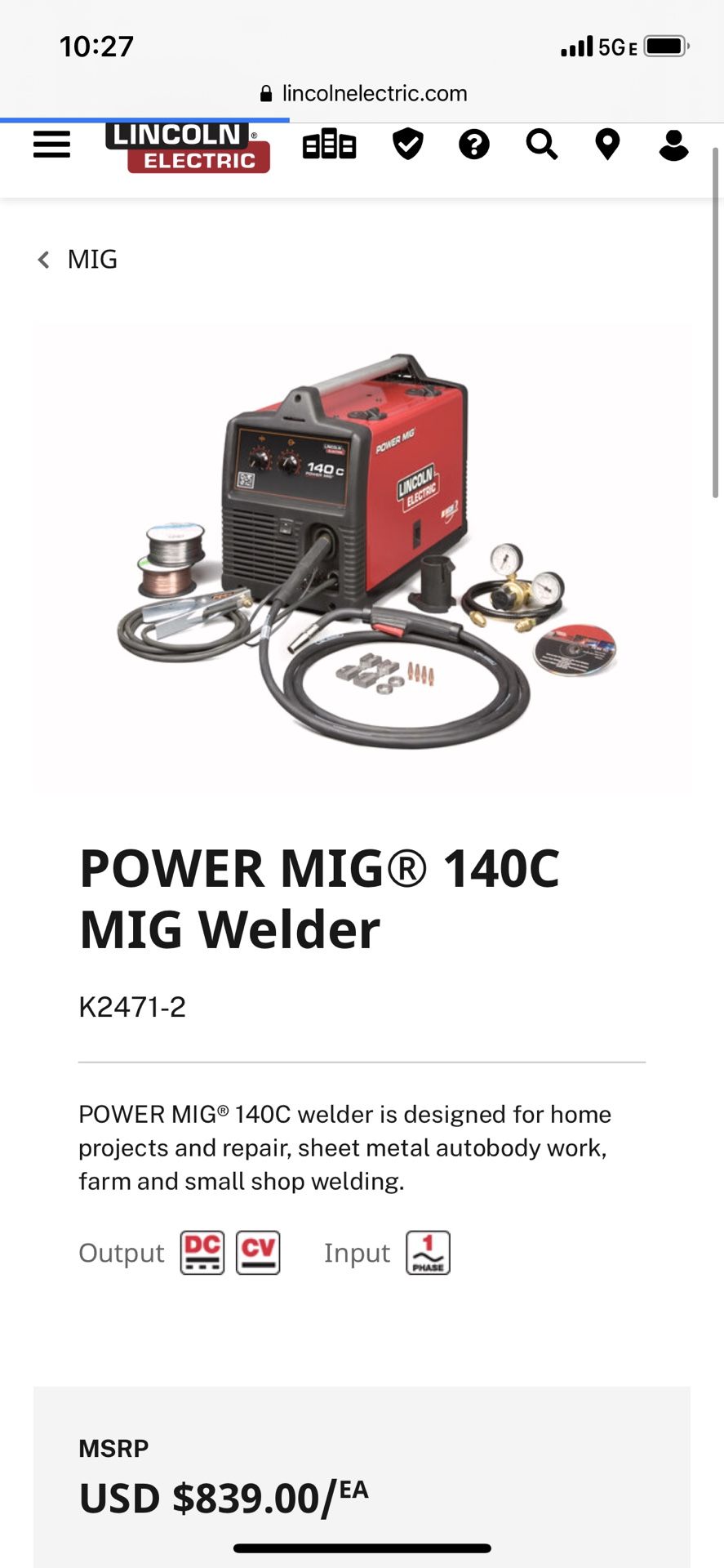 Lincoln Mig Welder K2471-2