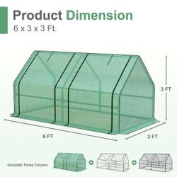 6 ft. W x 3 ft. D x 3 ft. H Portable Mini Greenhouse Kit with 2 Roll-up Zipper Doors, 3 Covers